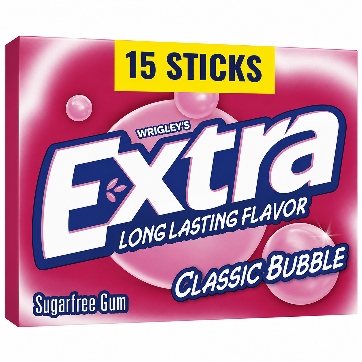 Wrigley’s Extra Classic Bubble Sugarfree Gum, 15 Sticks