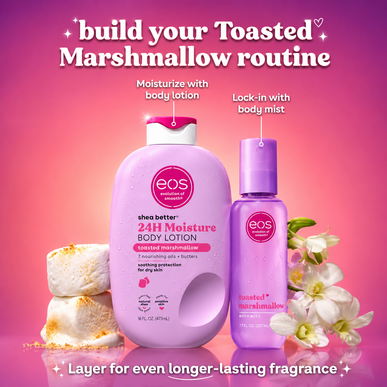 eos Shea Better 24H Moisture Body Lotion Toasted Marshmallow 16 fl oz (473 mL) - Image 2