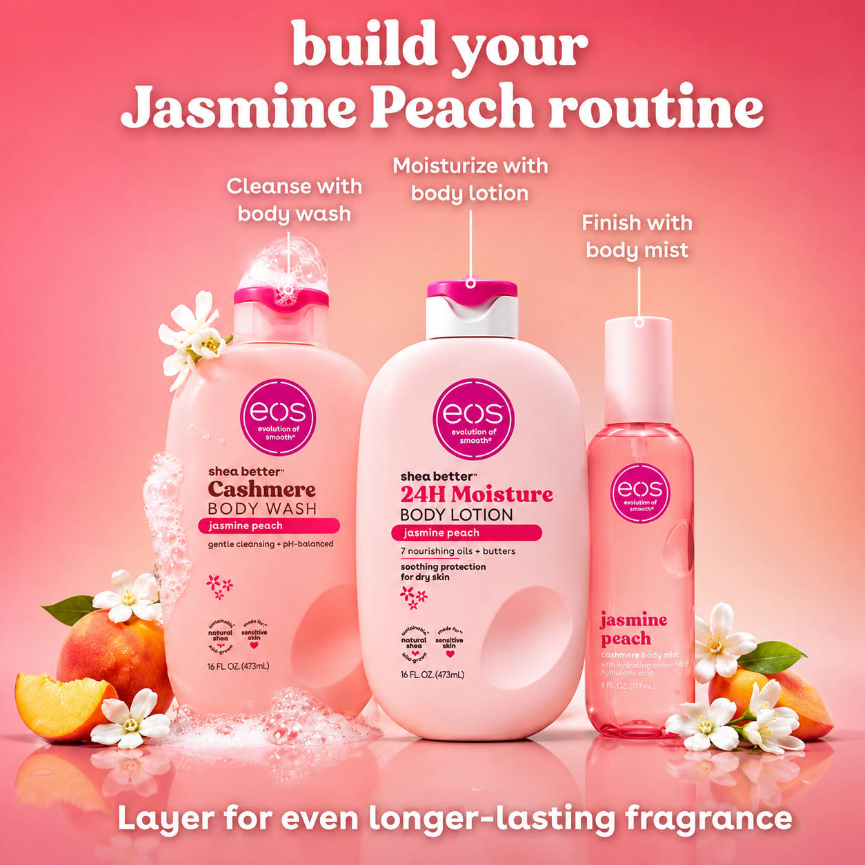 eos Shea Better 24H Moisture Body Lotion Jasmine Peach 16 fl oz (473 mL) - Image 2