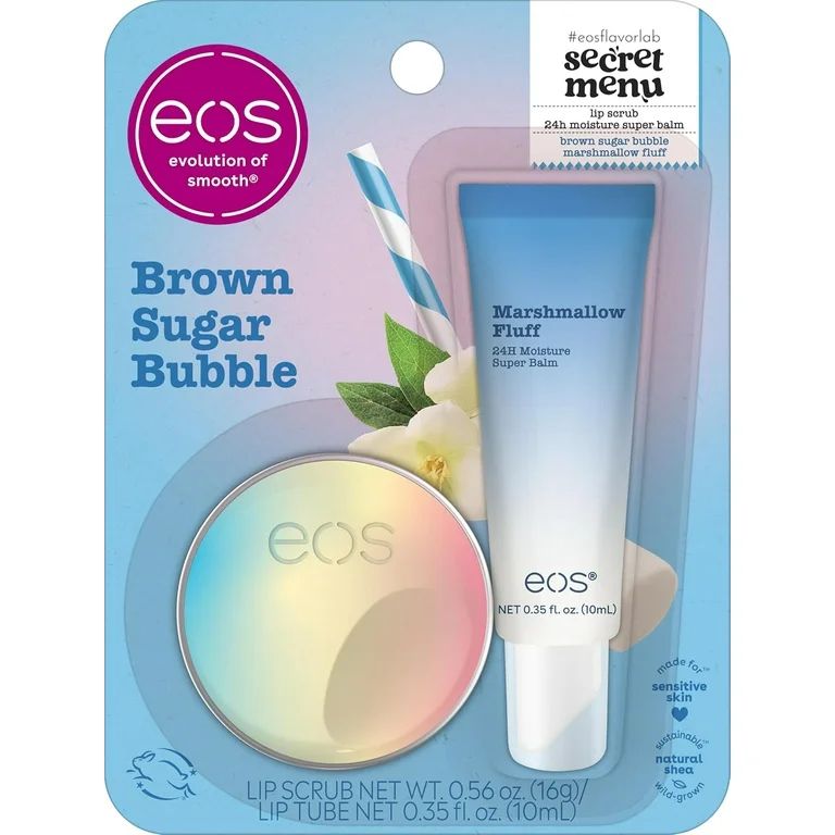 eos Brown Sugar Bubble Lip Scrub & 24H Moisture Super Balm Set