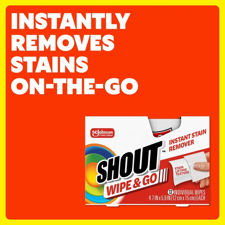 Shout Wipe & Go Instant Stain Remover Wipes, 12 Individual Wipes - Image 2