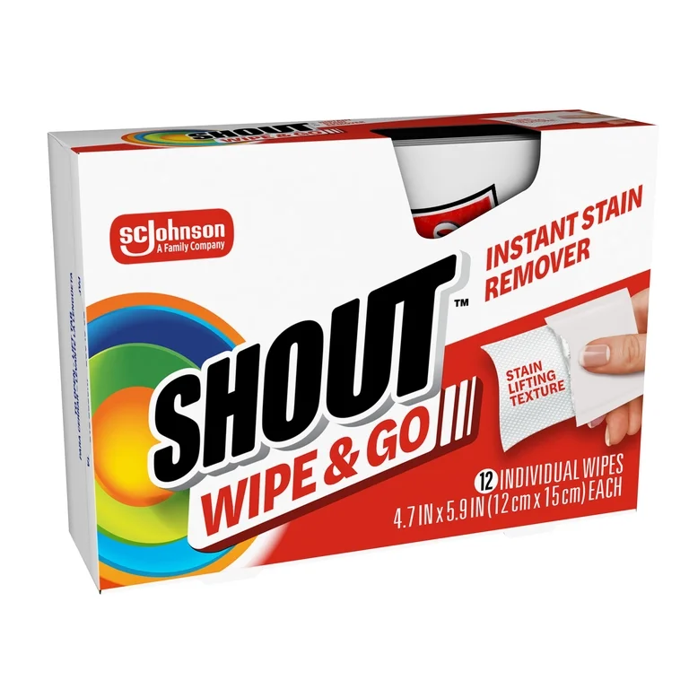 Shout Wipe & Go Instant Stain Remover Wipes, 12 Individual Wipes