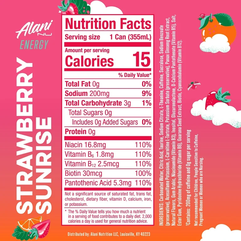 Alani Nu Strawberry Sunrise Energy Drink – 12 fl oz (355 mL) - Image 2