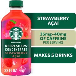 Shop Starbucks Strawberry Açaí Refreshers Concentrate, a 32 fl oz bottle that makes approximately five fruity, caffeinated drinks at home.