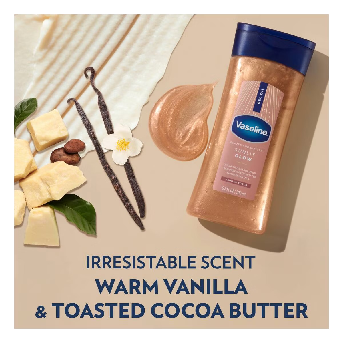 Vaseline Sunlit Glow Gel Oil Vanilla Cocoa 200ml - Image 2